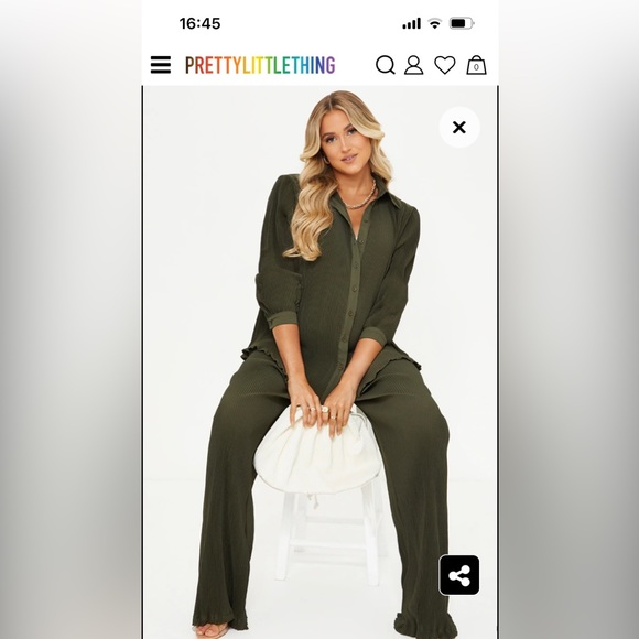 BNWT PLT Maternity trousers, olive green plissé material, size UK 14 - Picture 5 of 5